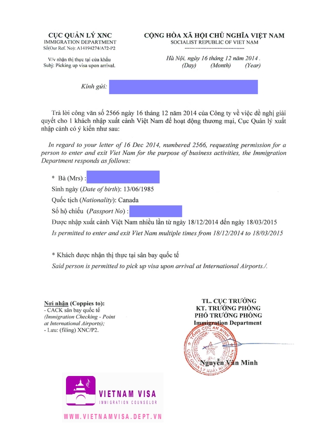 Visa approval letter for Canadian sample