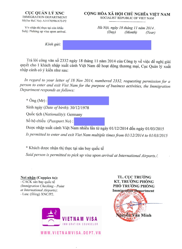 Visa approval letter for German sample