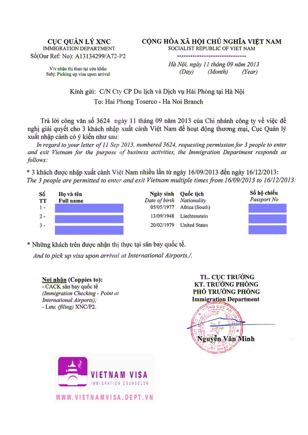 Visa approval letter for Liechtenstein sample