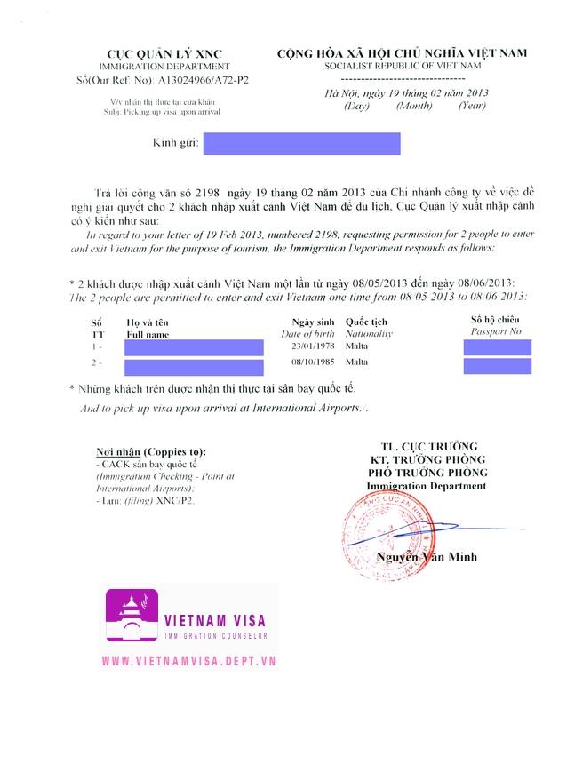 Visa approval letter for Maltese sample