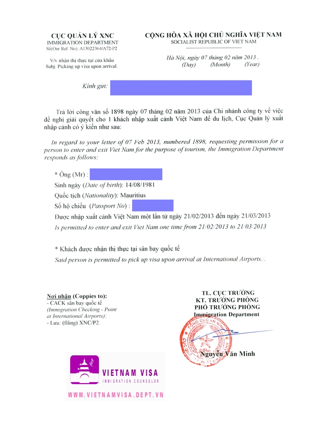 Visa approval letter for Mauritius sample