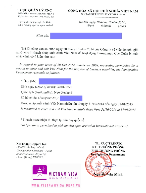 Visa approval letter for NZ (New Zealand) sample