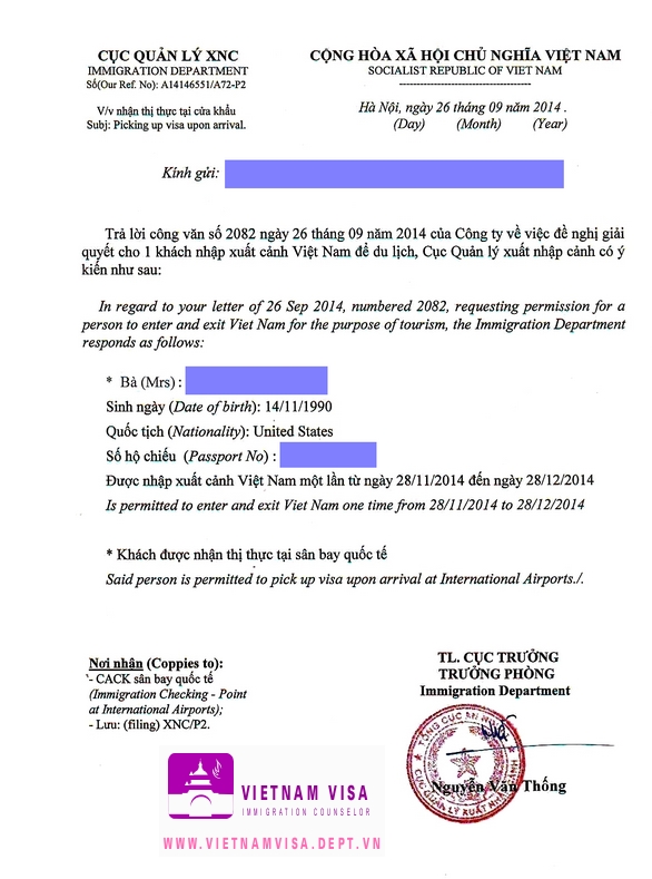 Visa approval letter for US sample