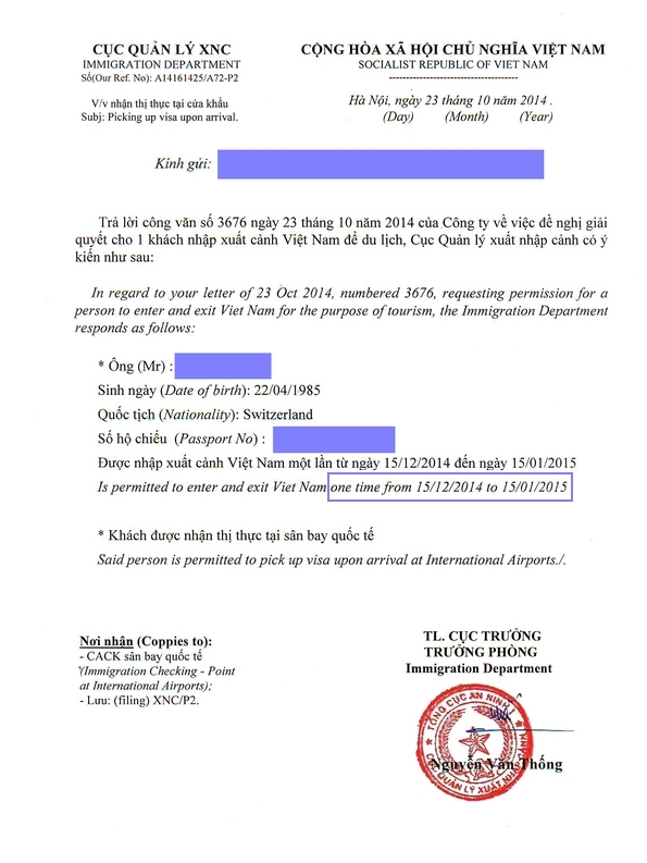 1 month single entry Vietnam visa IPA letter