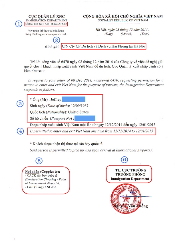 vietnam tourist visa approval letter